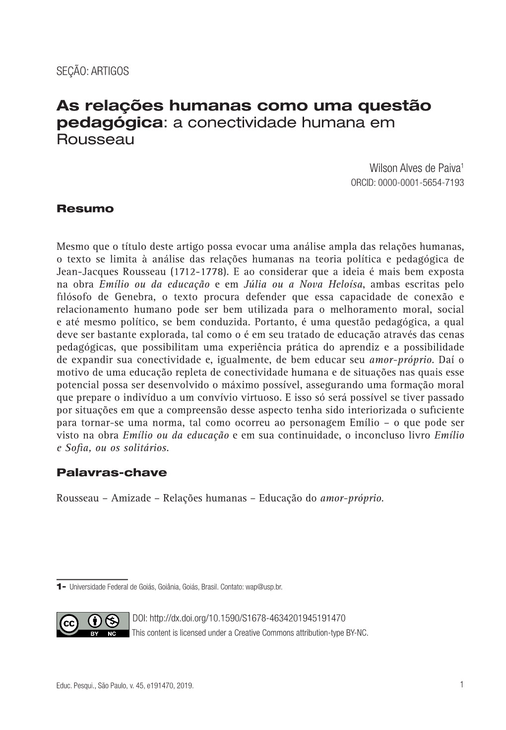 Discussing Human Connectivity in Rousseau As a Pedagogical Issue*