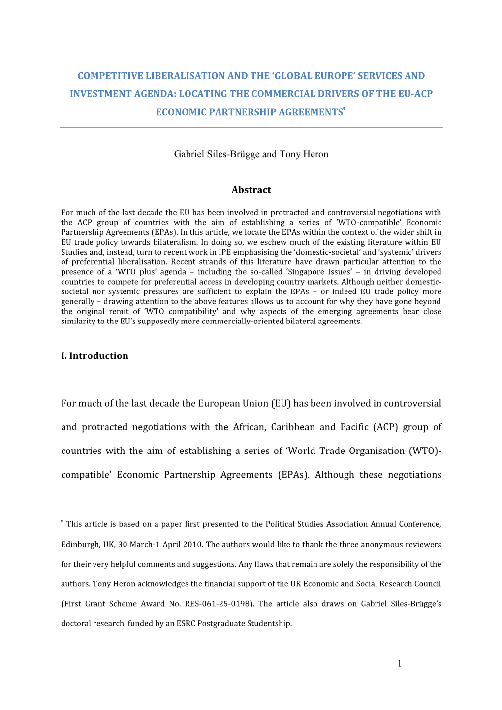 Global Europe’ Services and Investment Agenda: Locating the Commercial Drivers of the Eu-Acp Economic Partnership Agreements