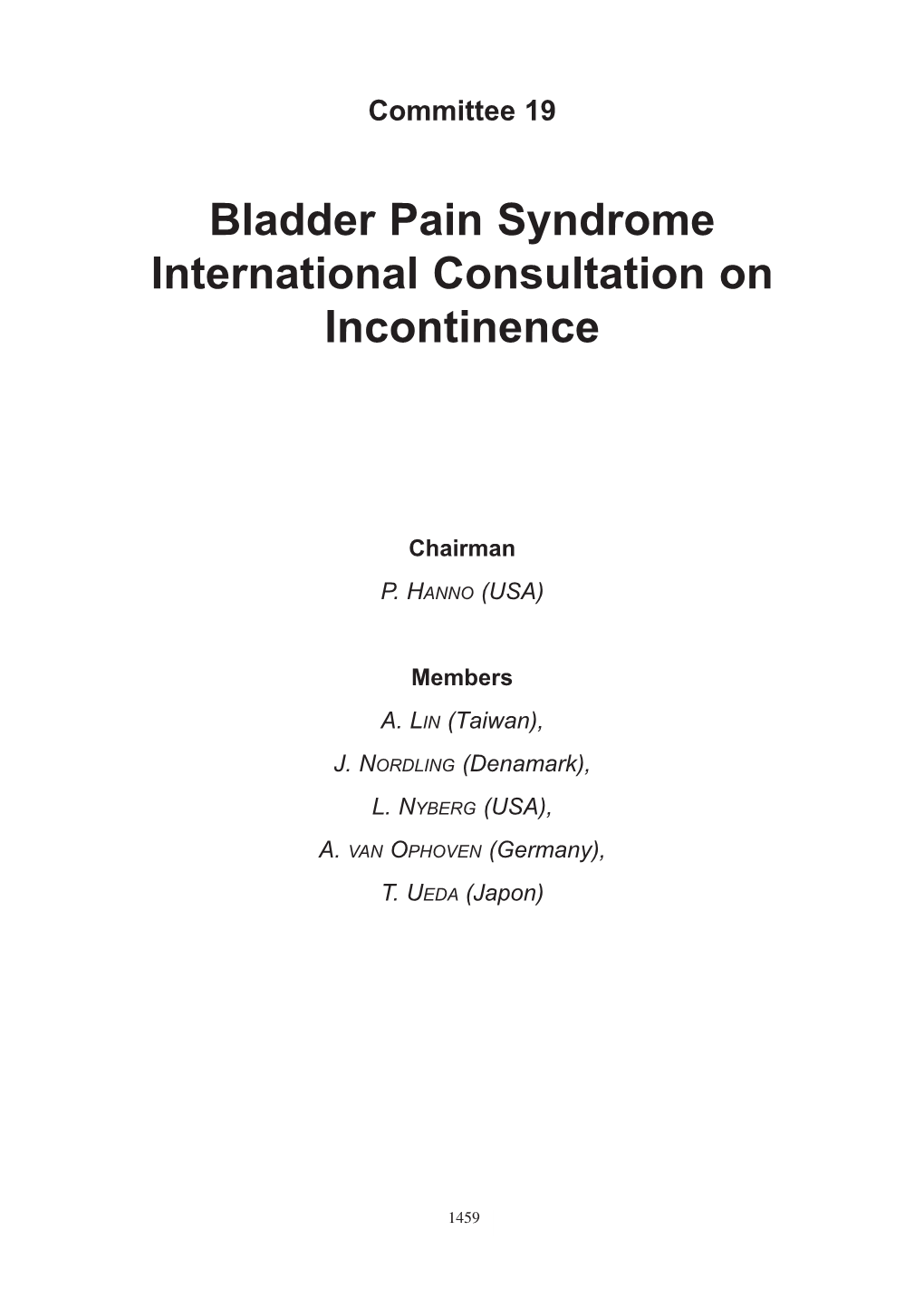 Bladder Pain Syndrome International Consultation on Incontinence