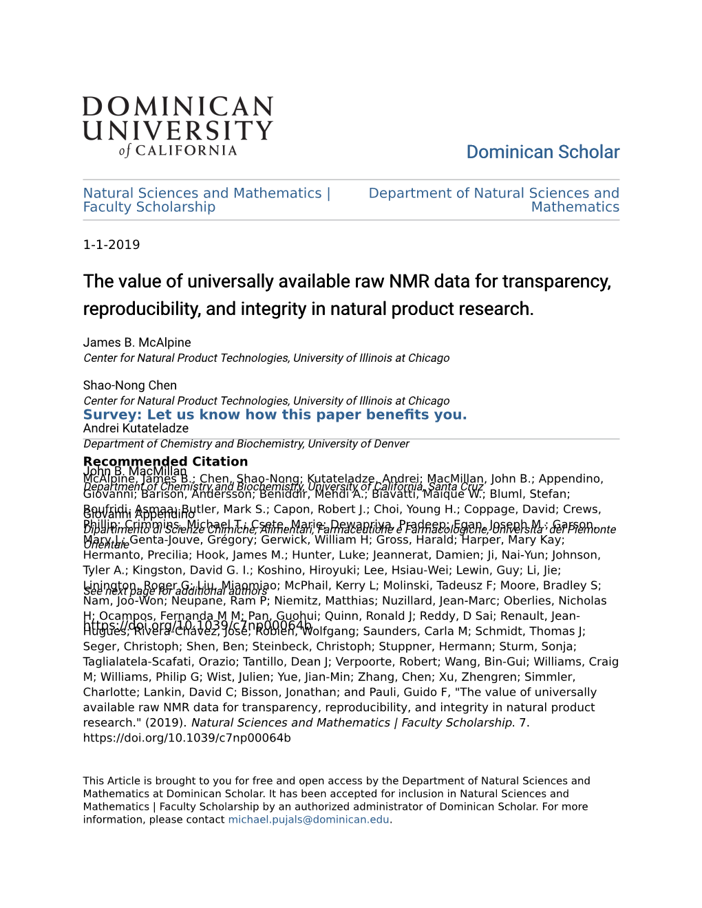 The Value of Universally Available Raw NMR Data for Transparency, Reproducibility, and Integrity in Natural Product Research