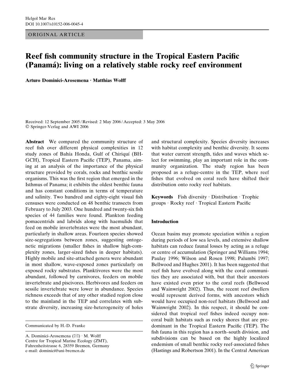 Reef Fish Community Structure in the Tropical Eastern Pacific (Panama