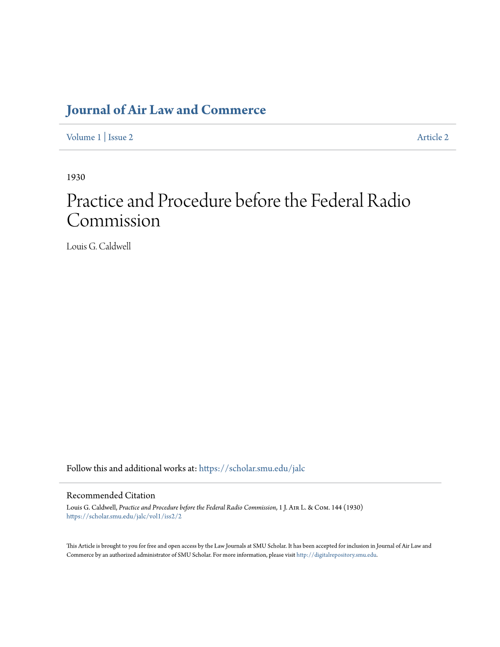 Practice and Procedure Before the Federal Radio Commission Louis G