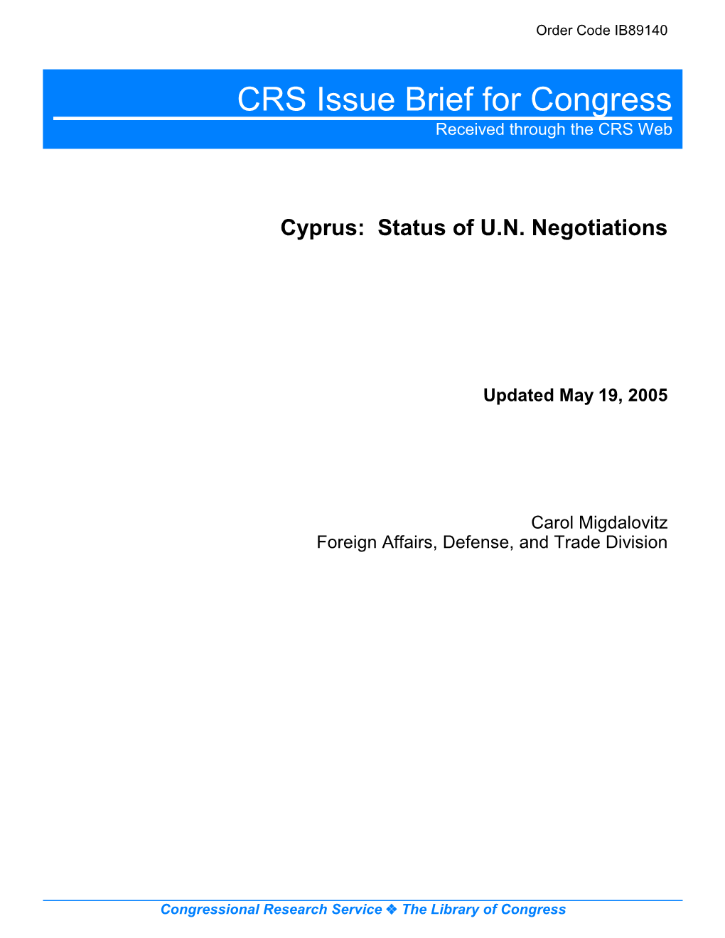 Cyprus: Status of U.N. Negotiations