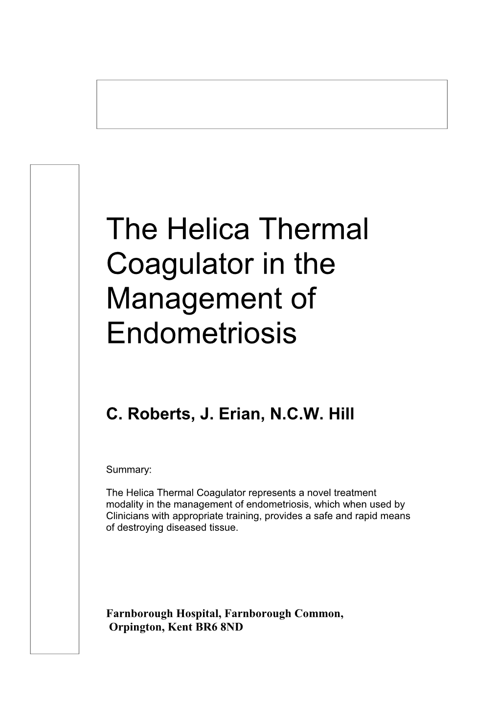 The Helica Thermal Coagulator in the Management of Endometriosis