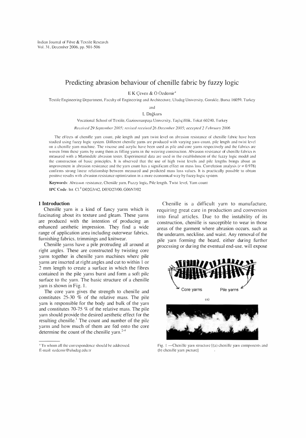 Predicting Abrasion Behaviour of Chenille Fabric by Fuzzy Logic 01