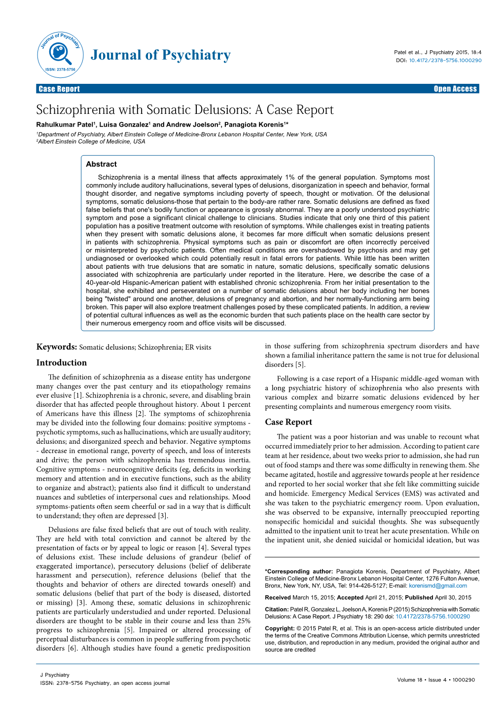 Schizophrenia with Somatic Delusions