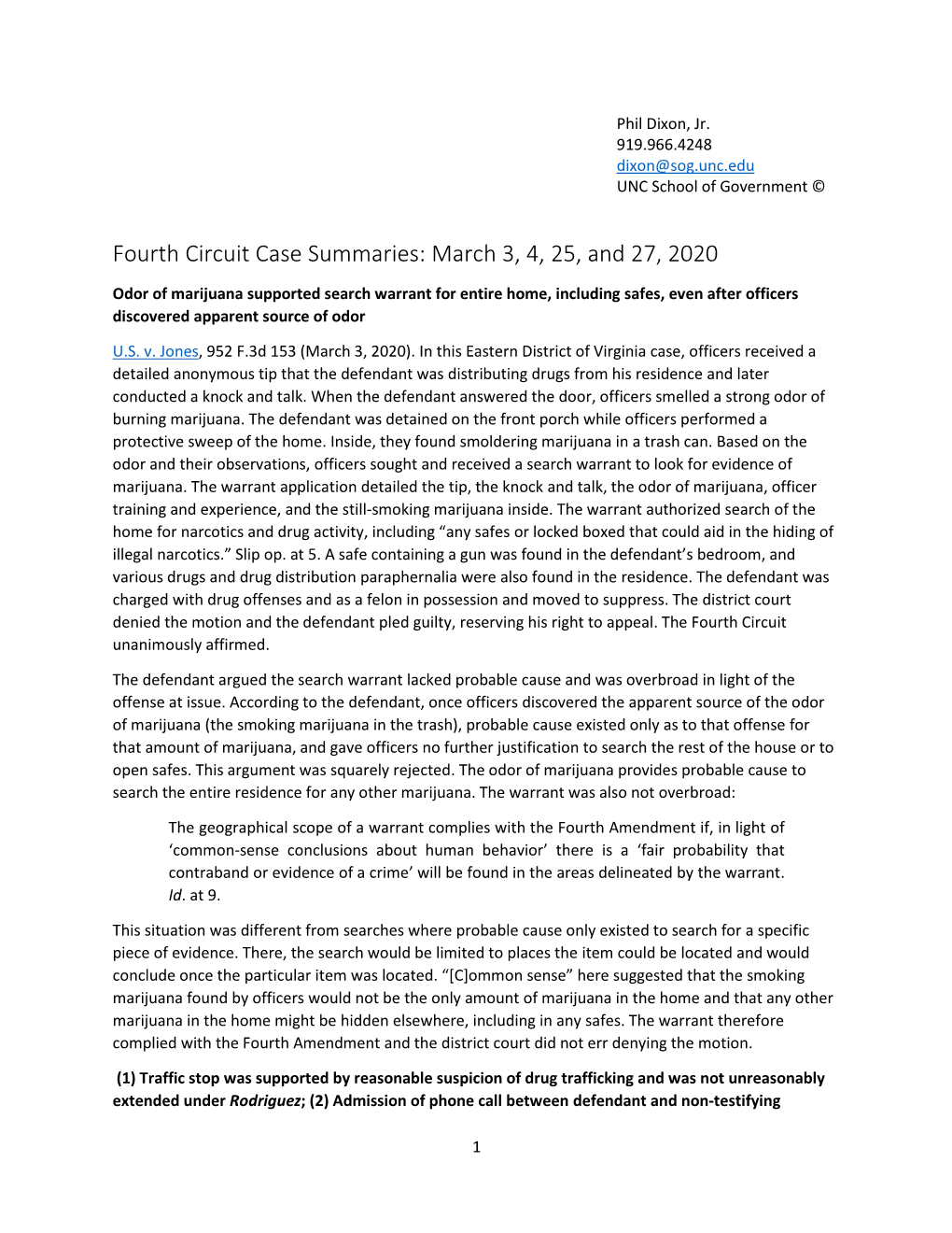 Fourth Circuit Case Summaries: March 3, 4, 25, and 27, 2020