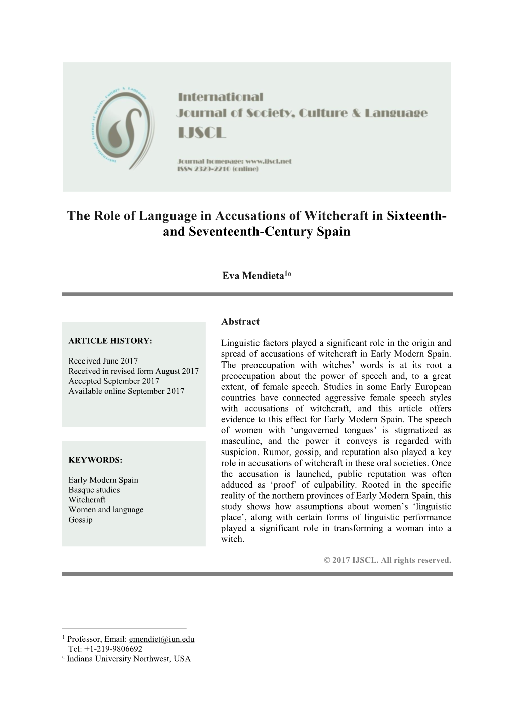 The Role of Language in Accusations of Witchcraft in Sixteenth- and Seventeenth-Century Spain