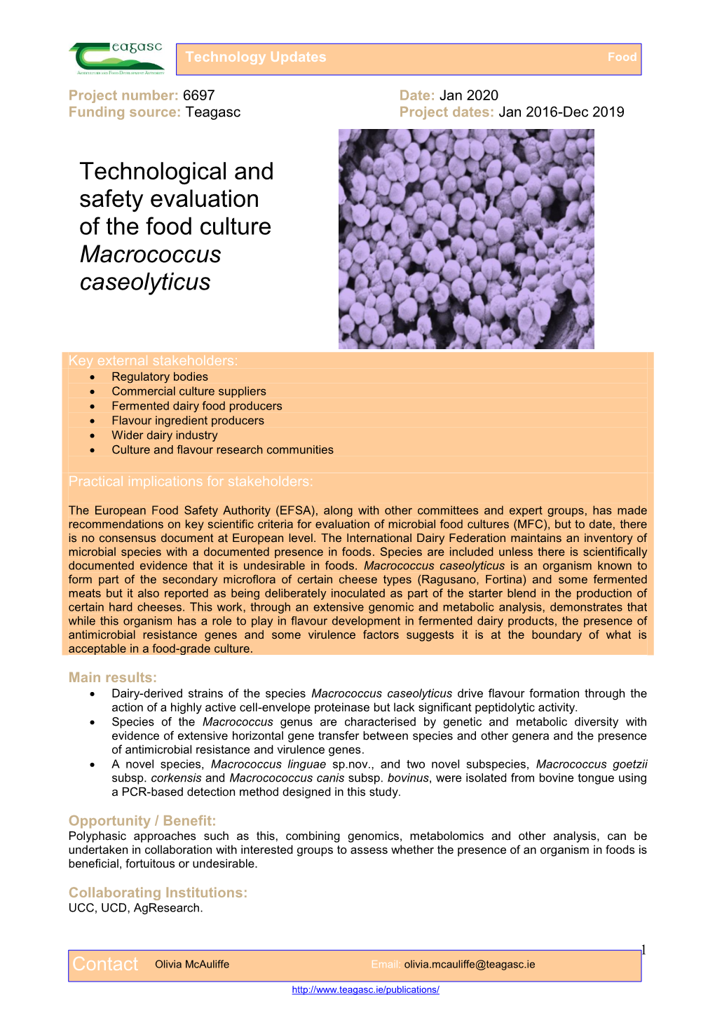 Technological and Safety Evaluation of the Food Culture Macrococcus