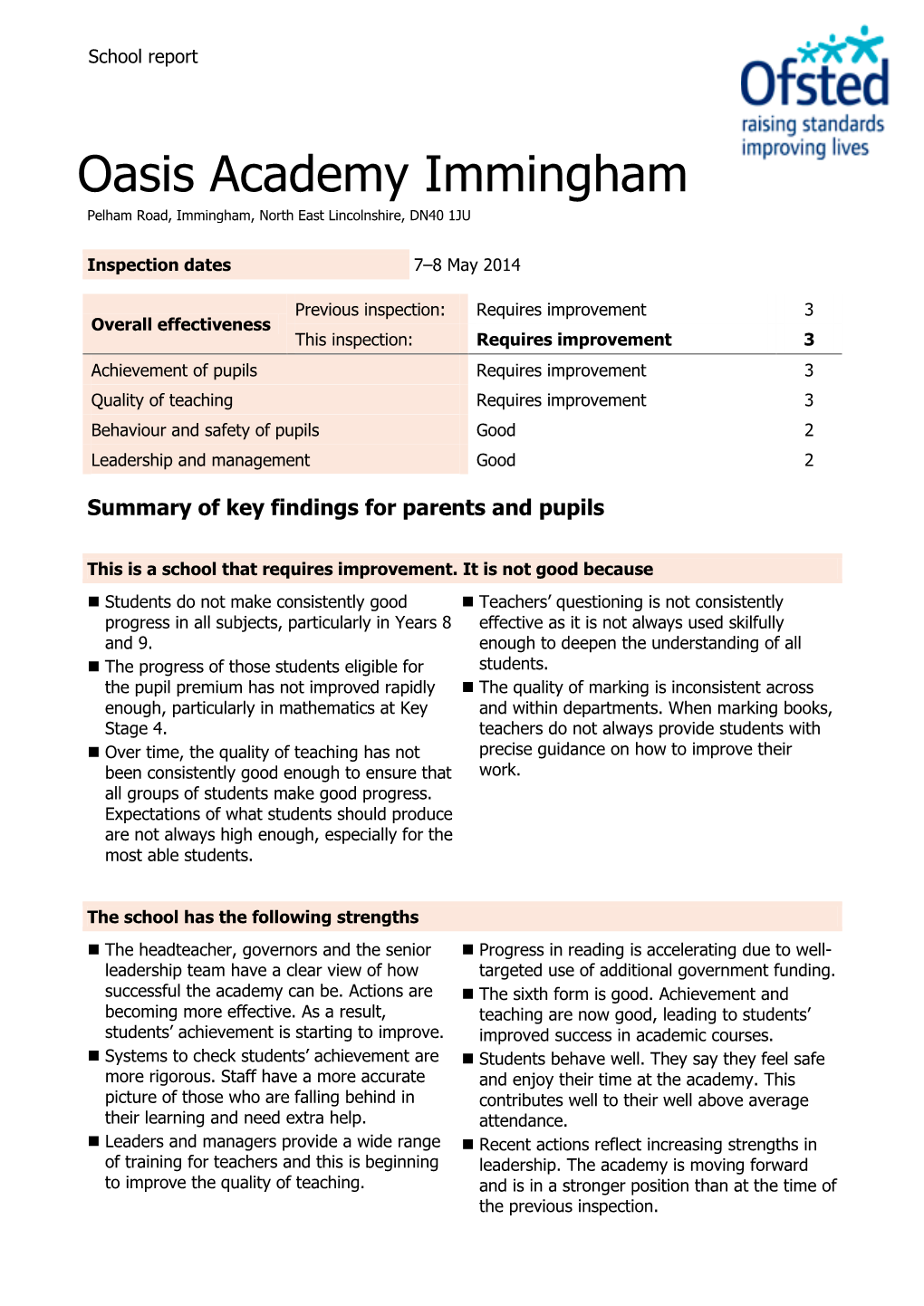 Oasis Academy Immingham Pelham Road, Immingham, North East Lincolnshire, DN40 1JU