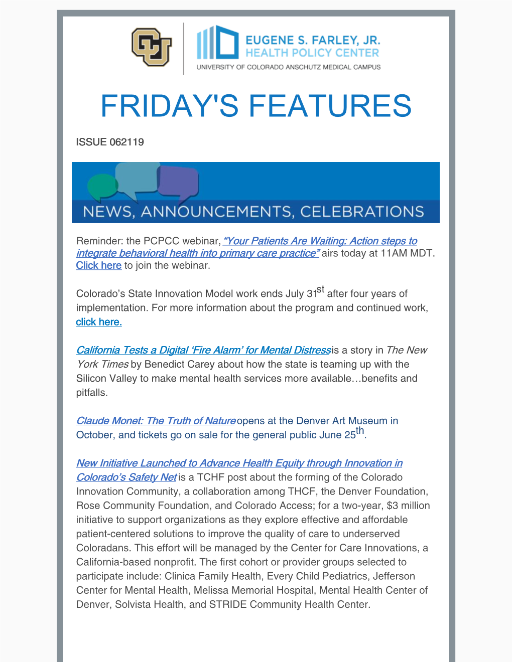 Friday's Features June 21, 2019