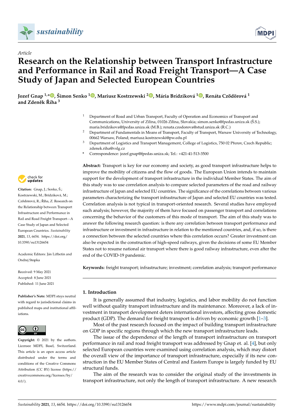 Research on the Relationship Between Transport Infrastructure and Performance in Rail and Road Freight Transport—A Case Study of Japan and Selected European Countries