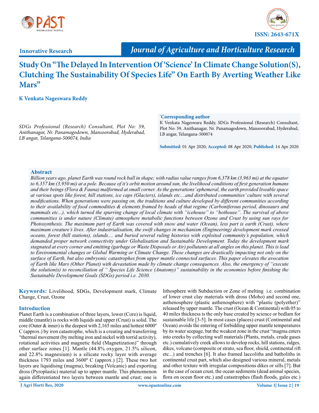 Journal of Agriculture and Horticulture Research