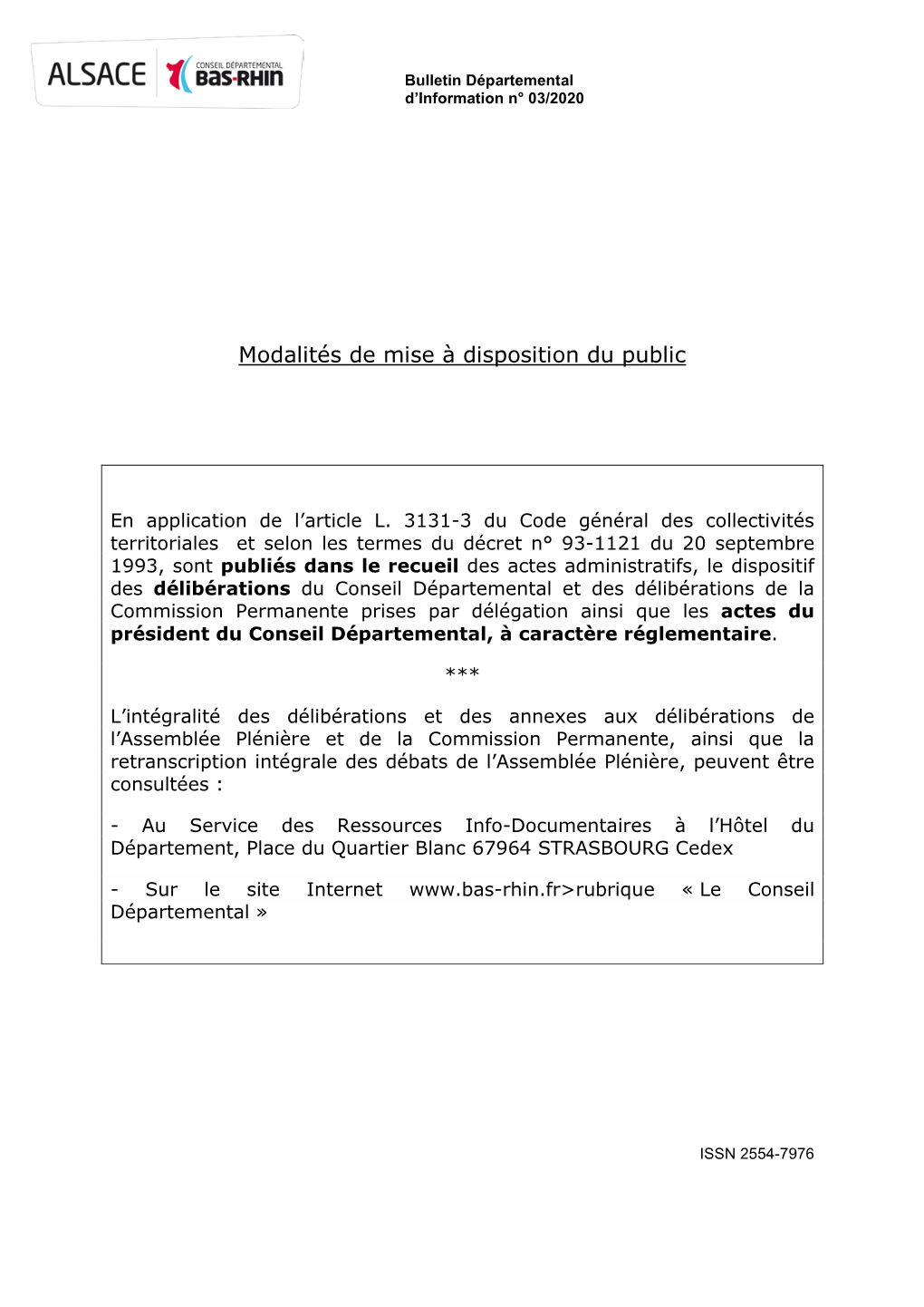Bulletin Départemental D'information 03/2020