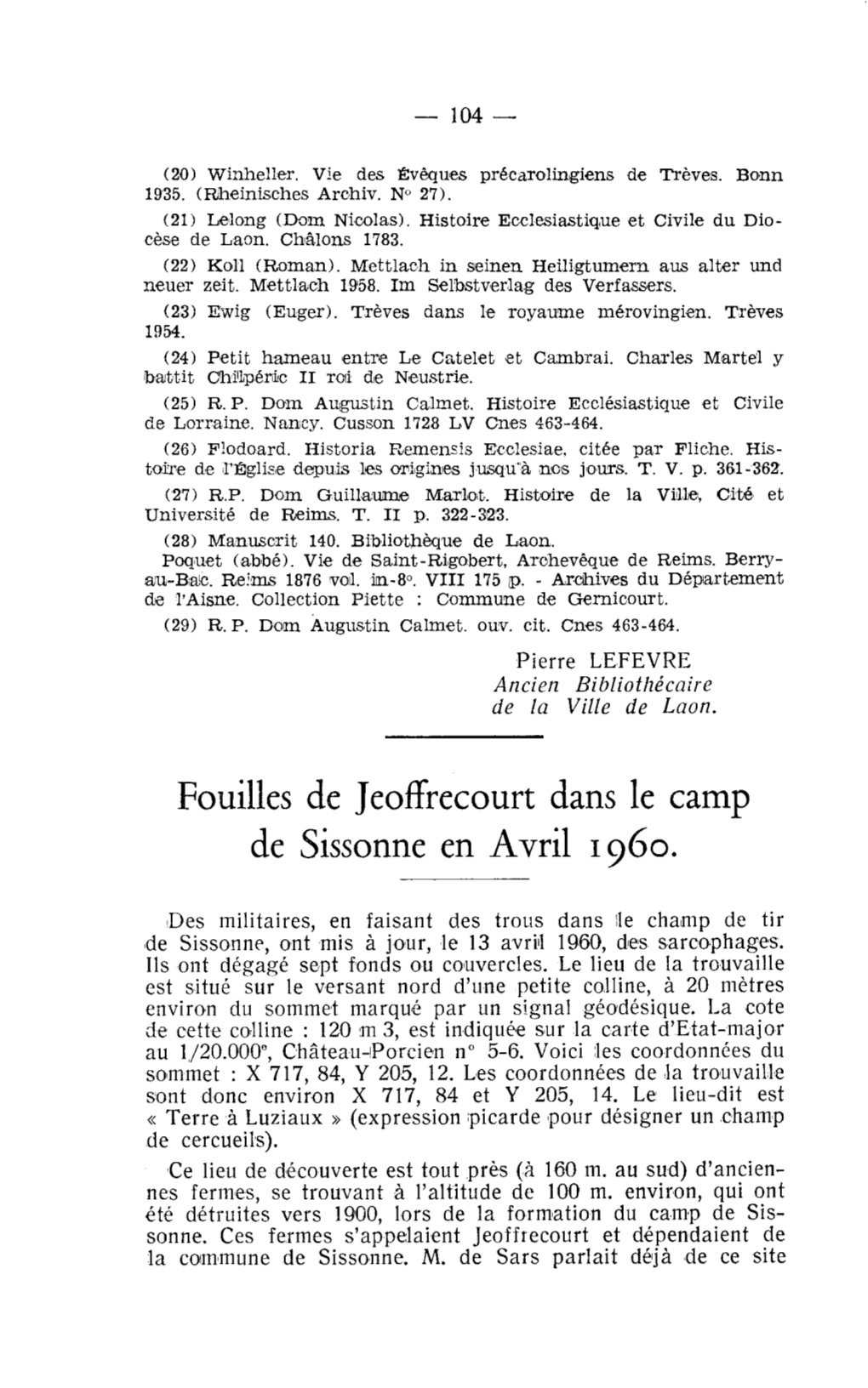 Fouilles De Jeoffrecourt Dans Le Camp De Sissonne En Avril 1960