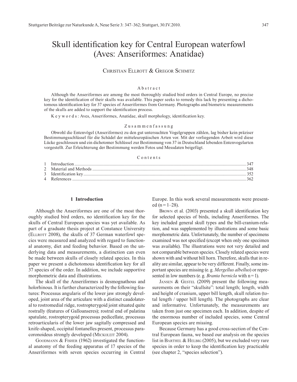 Skull Identification Key for Central European Waterfowl