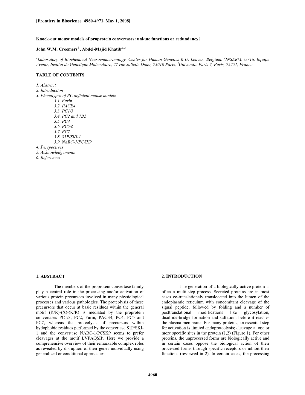 4960 Knock-Out Mouse Models of Proprotein Convertases