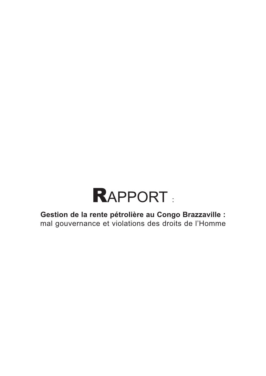 Gestion De La Rente Pétrolière Au Congo Brazzaville