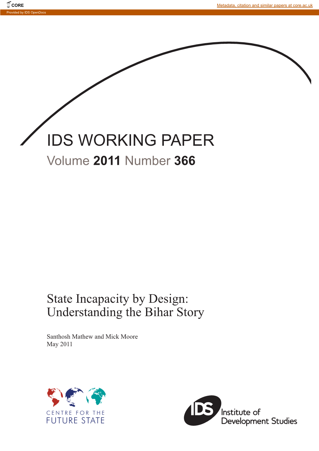 IDS WORKING PAPER Volume 2011 Number 366