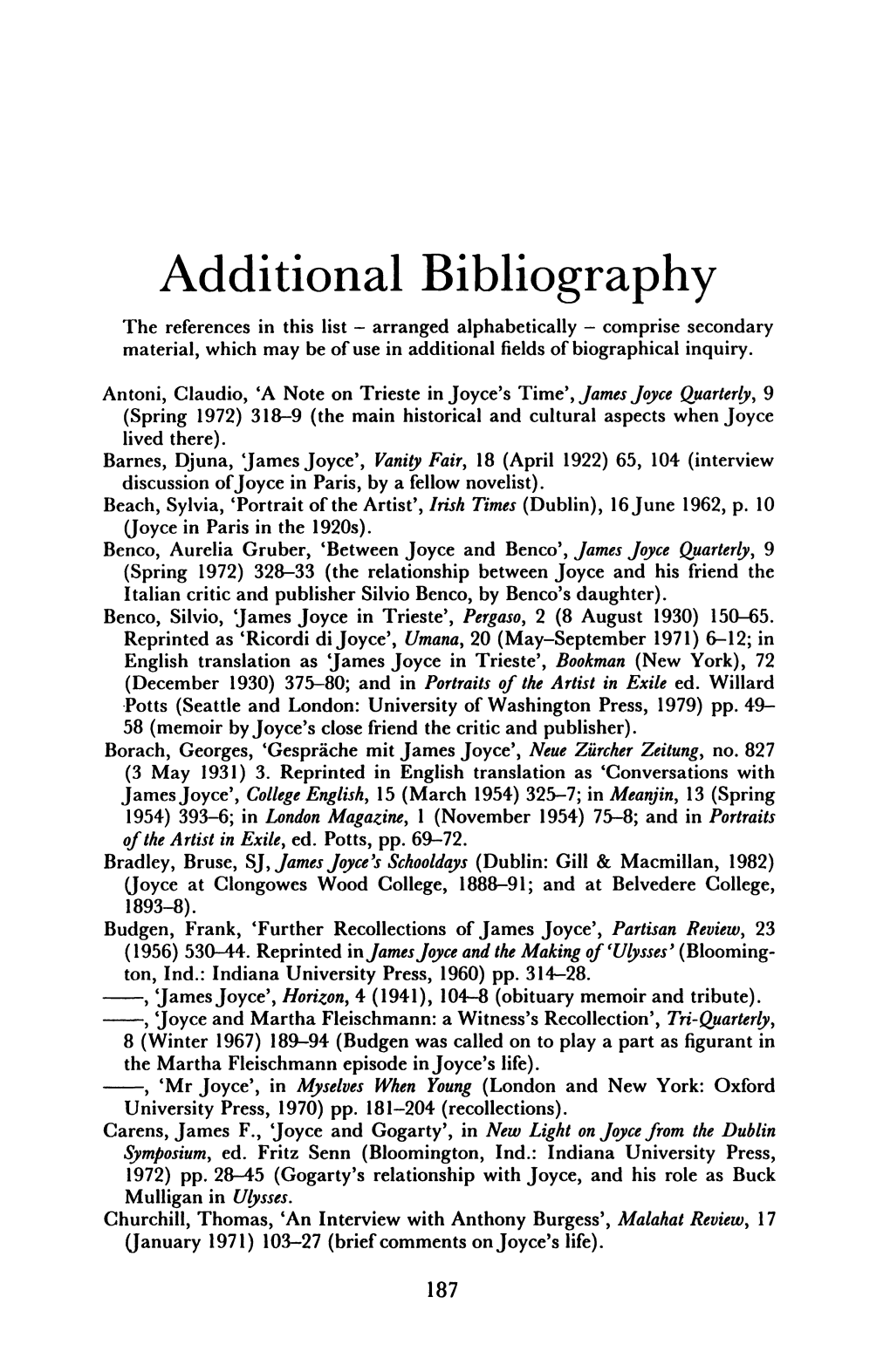 Additional Bibliography