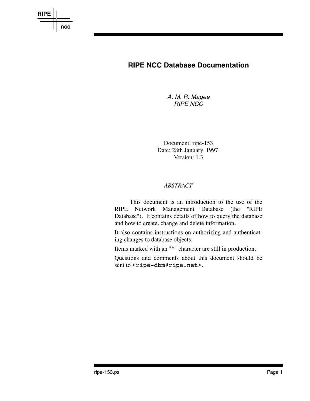 RIPE NCC Database Documentation