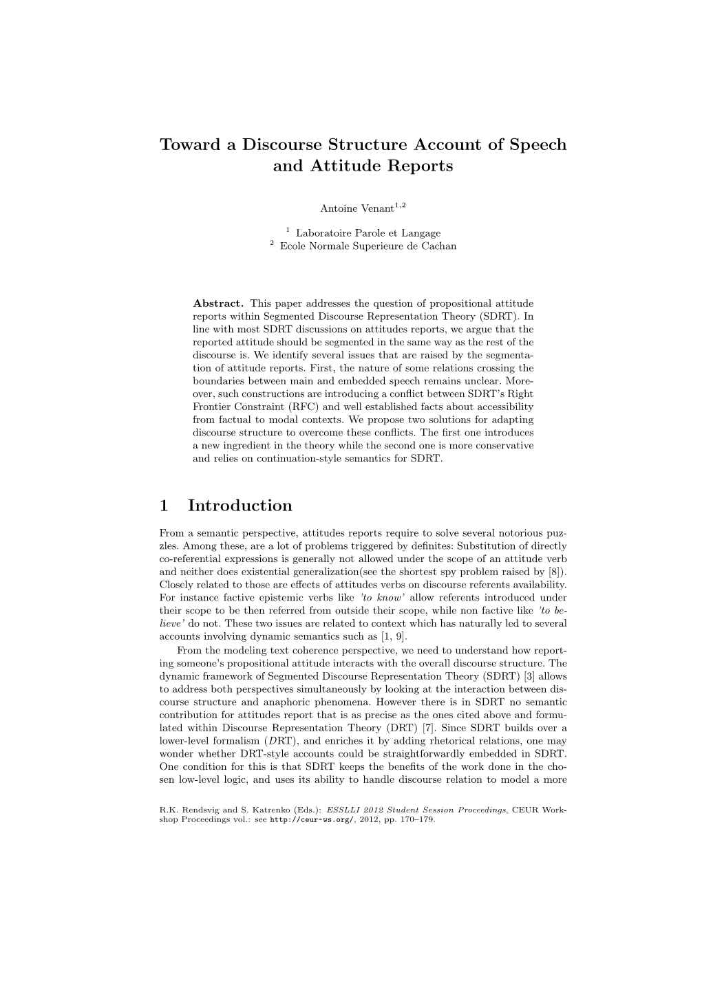 Toward a Discourse Structure Account of Speech and Attitude Reports