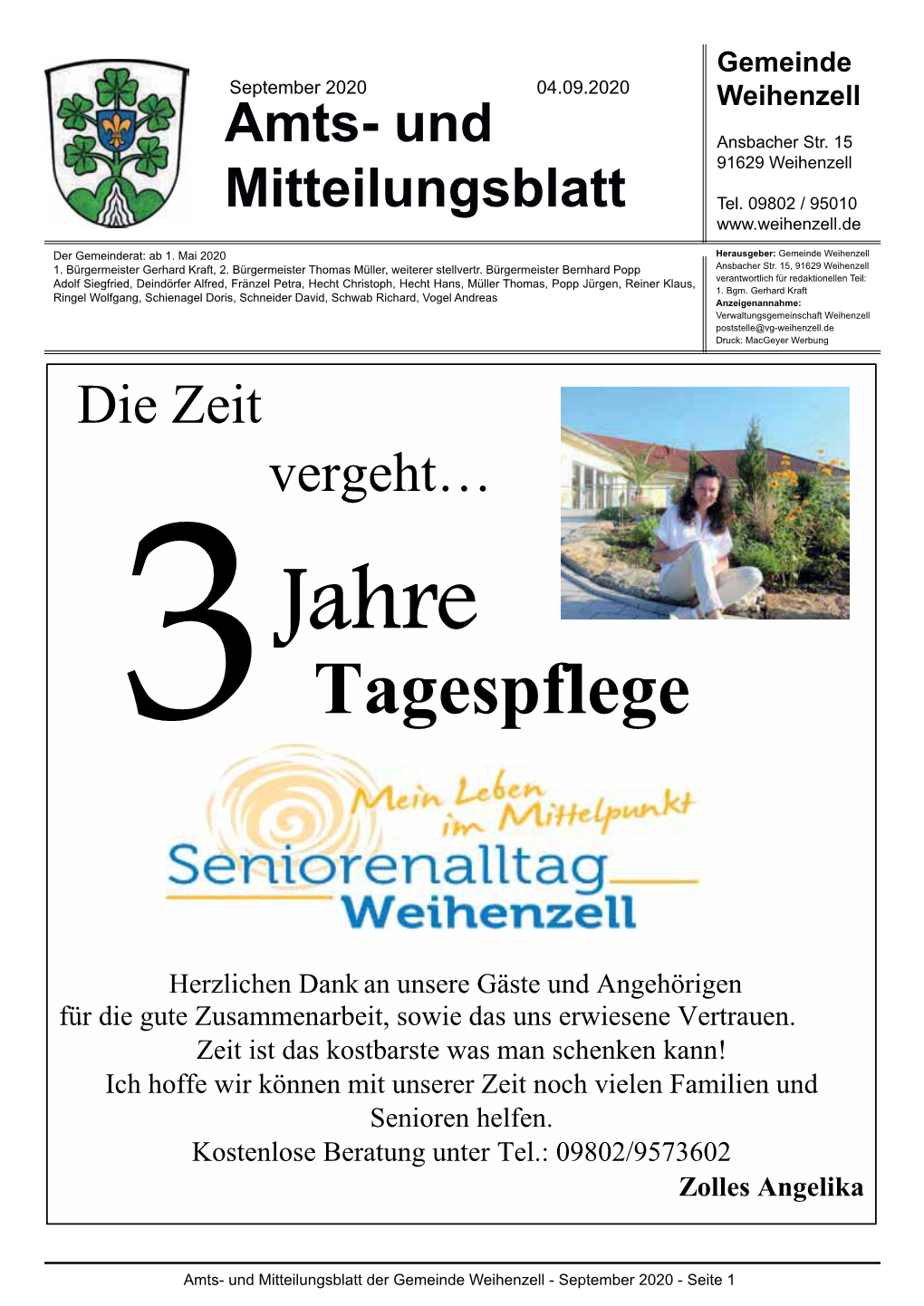 Amts- Und Mitteilungsblatt Der Gemeinde Weihenzell - September 2020 - Seite 1 Gႇqxqjv]HLWHQ7HUPLQH