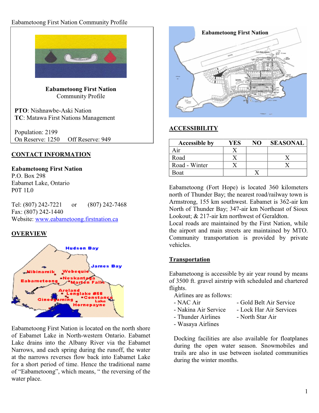 Eabametoong First Nation Community Profile