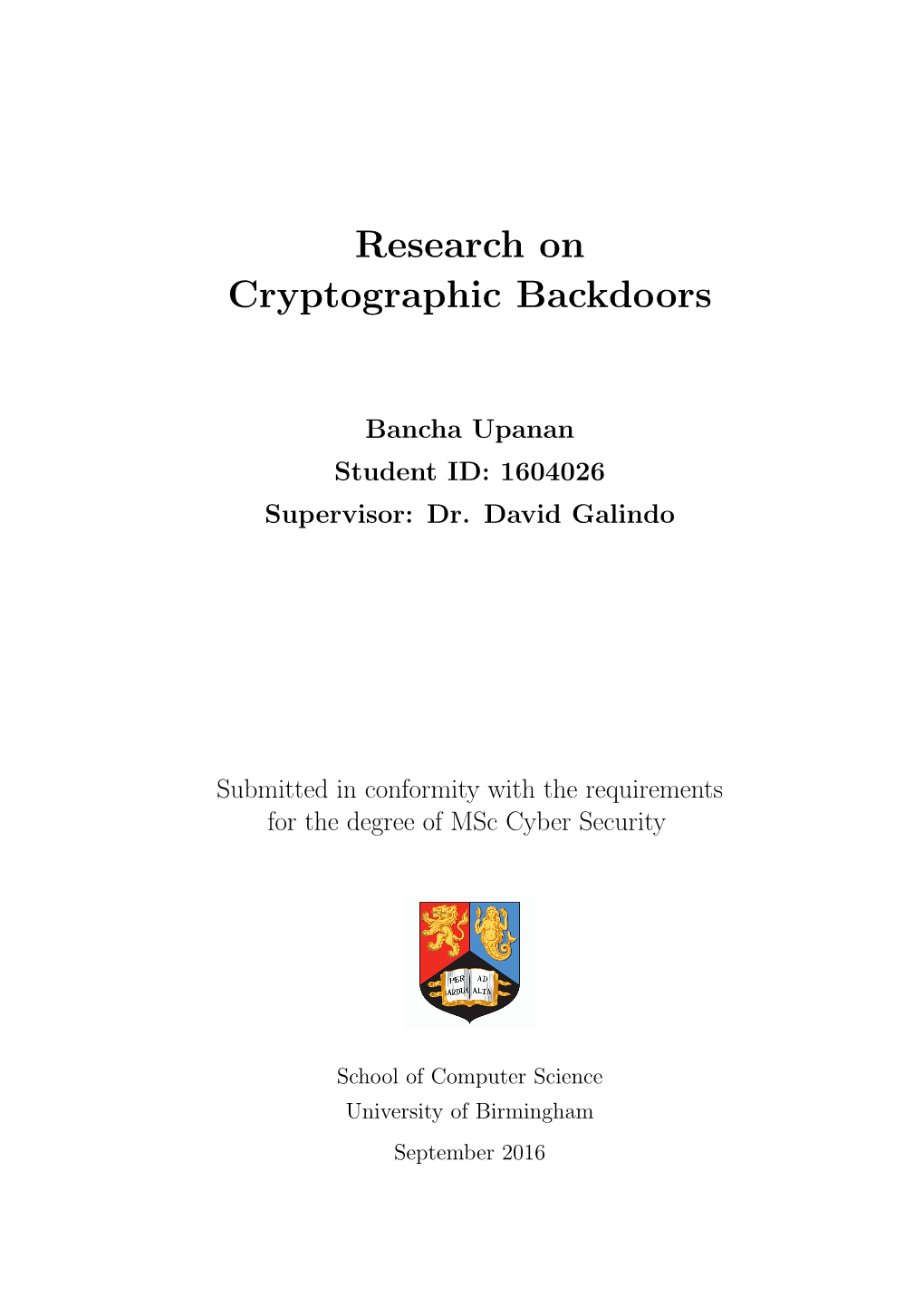 Research on Cryptographic Backdoors