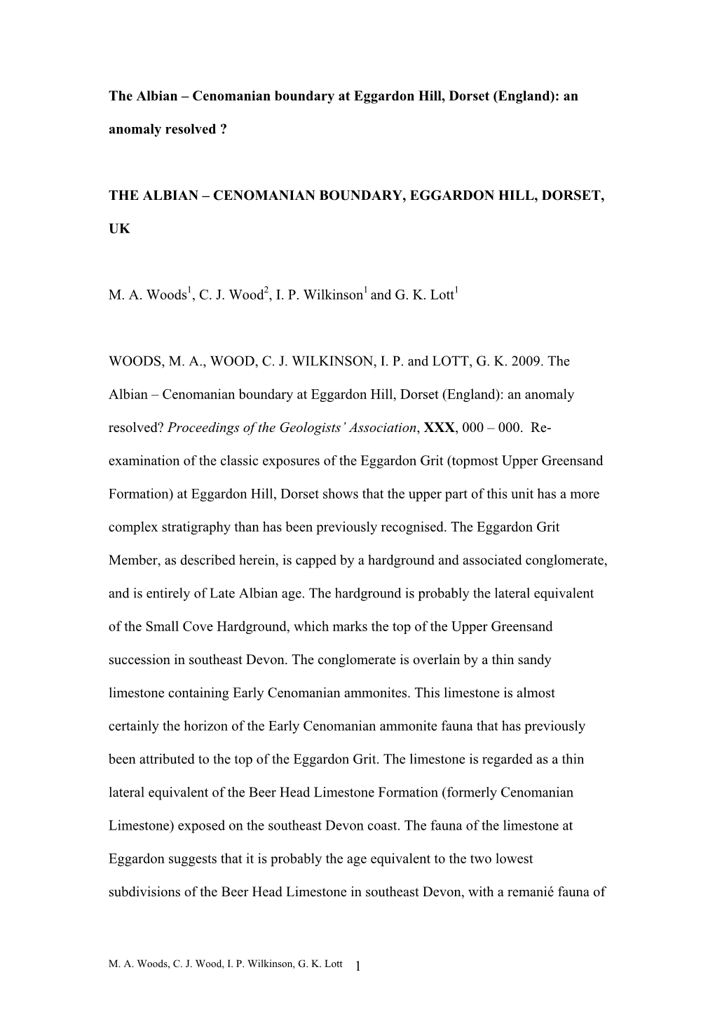 The Albian – Cenomanian Boundary at Eggardon Hill, Dorset (England): an Anomaly Resolved ?