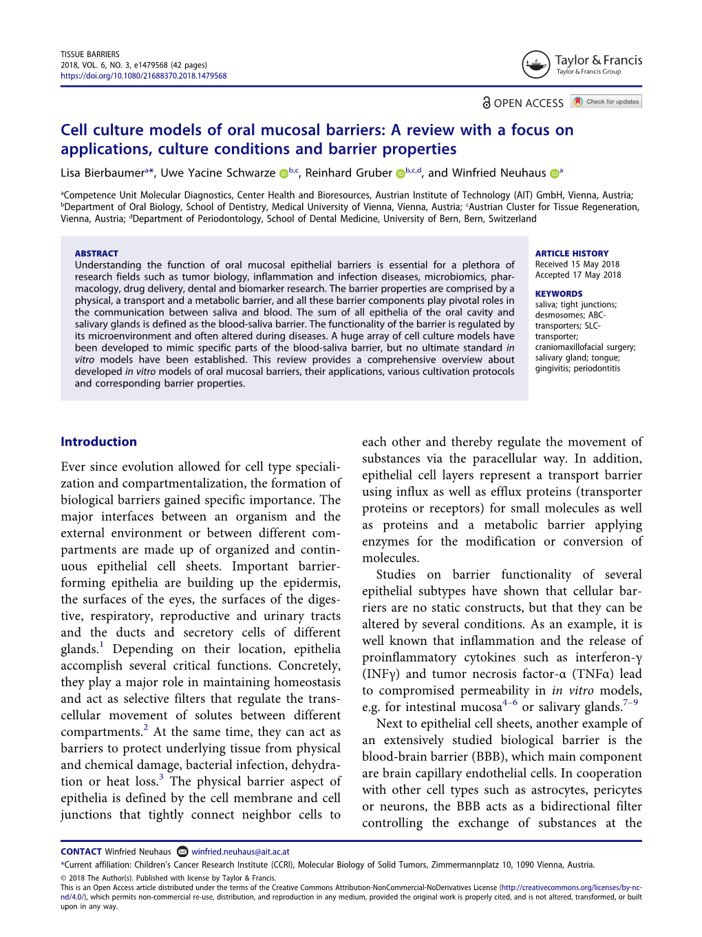 Cell Culture Models of Oral Mucosal Barriers: a Review with a Focus on Applications, Culture Conditions and Barrier Properties