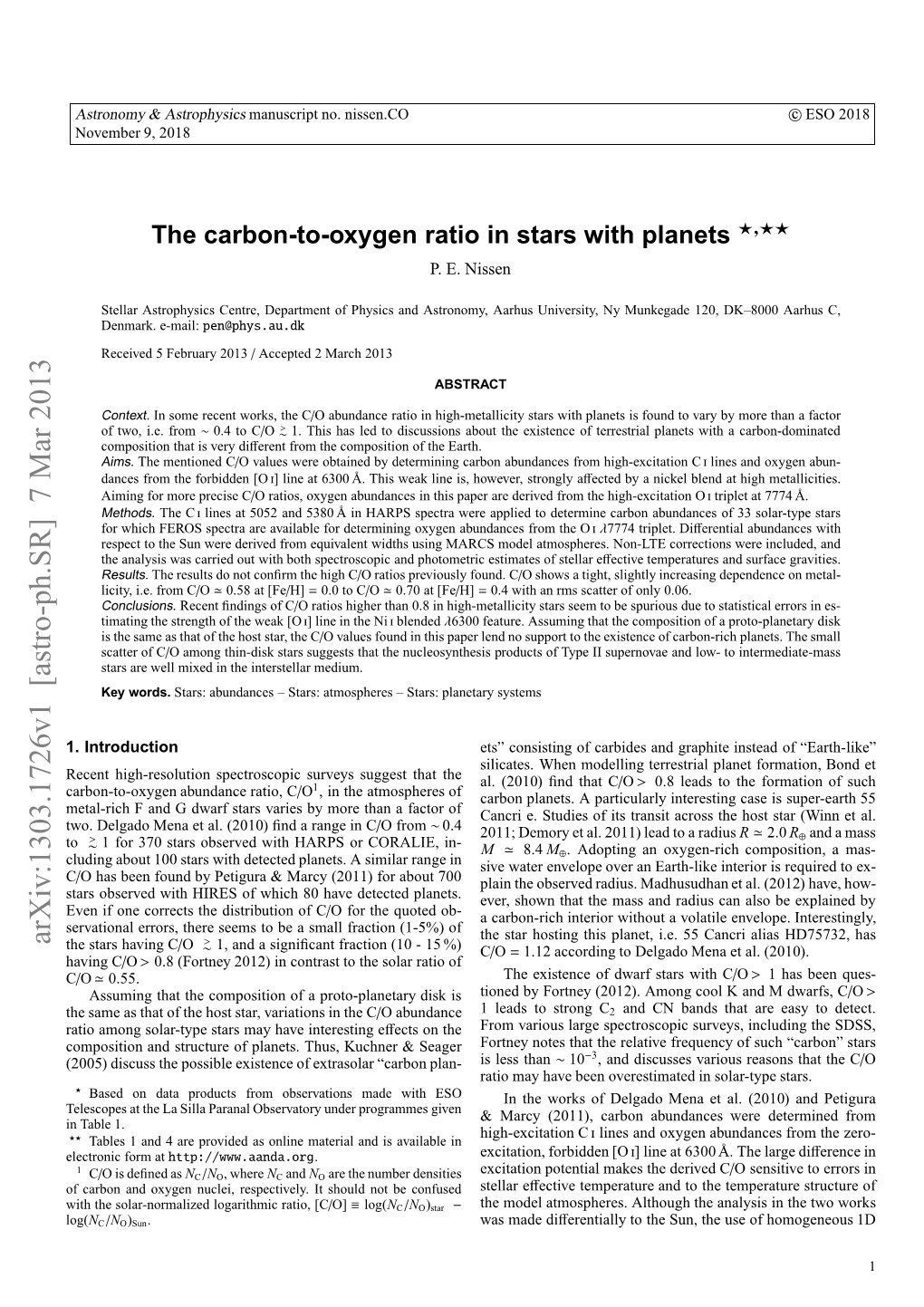 The Carbon-To-Oxygen Ratio in Stars with Planets