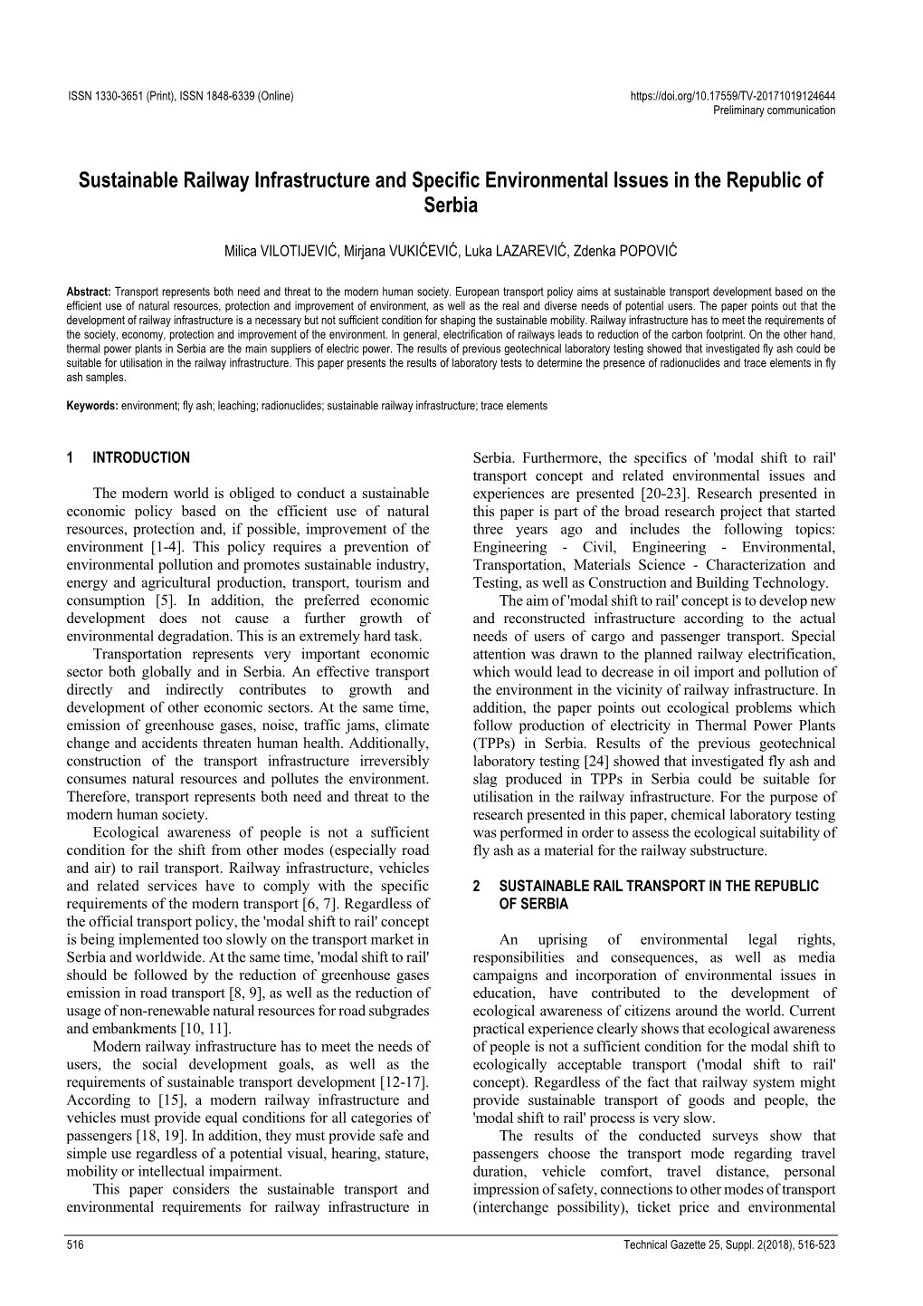 Sustainable Railway Infrastructure and Specific Environmental Issues in the Republic of Serbia