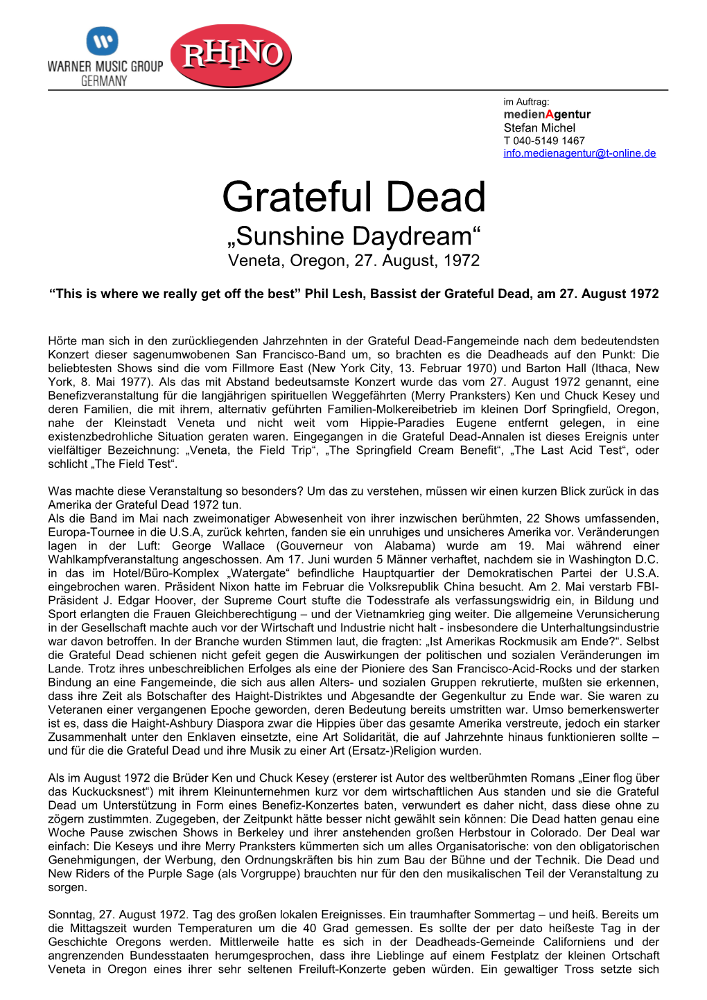 Grateful Dead „Sunshine Daydream“ Veneta, Oregon, 27