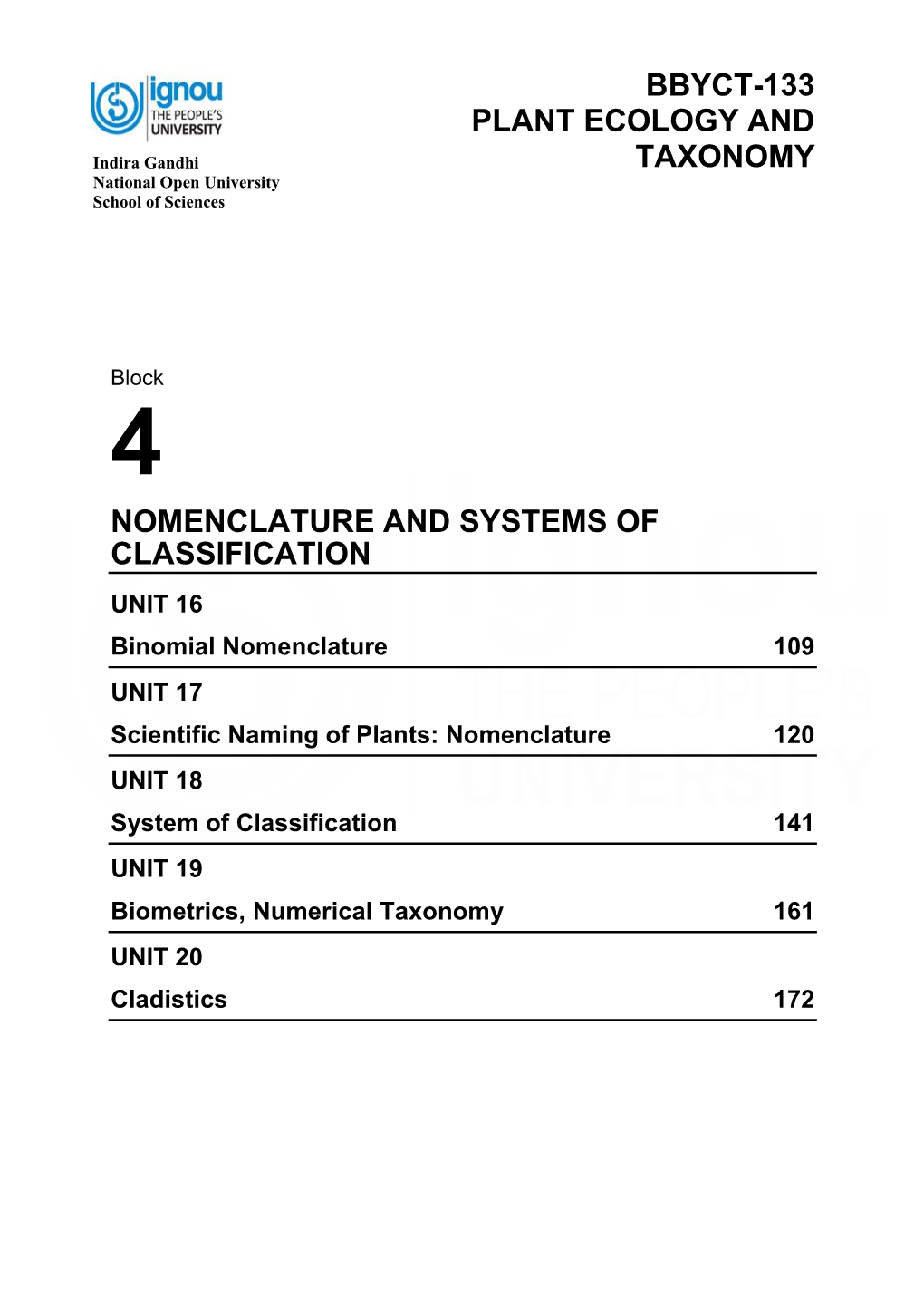 Bbyct-133 Plant Ecology and Taxonomy Nomenclature and Systems of Classification