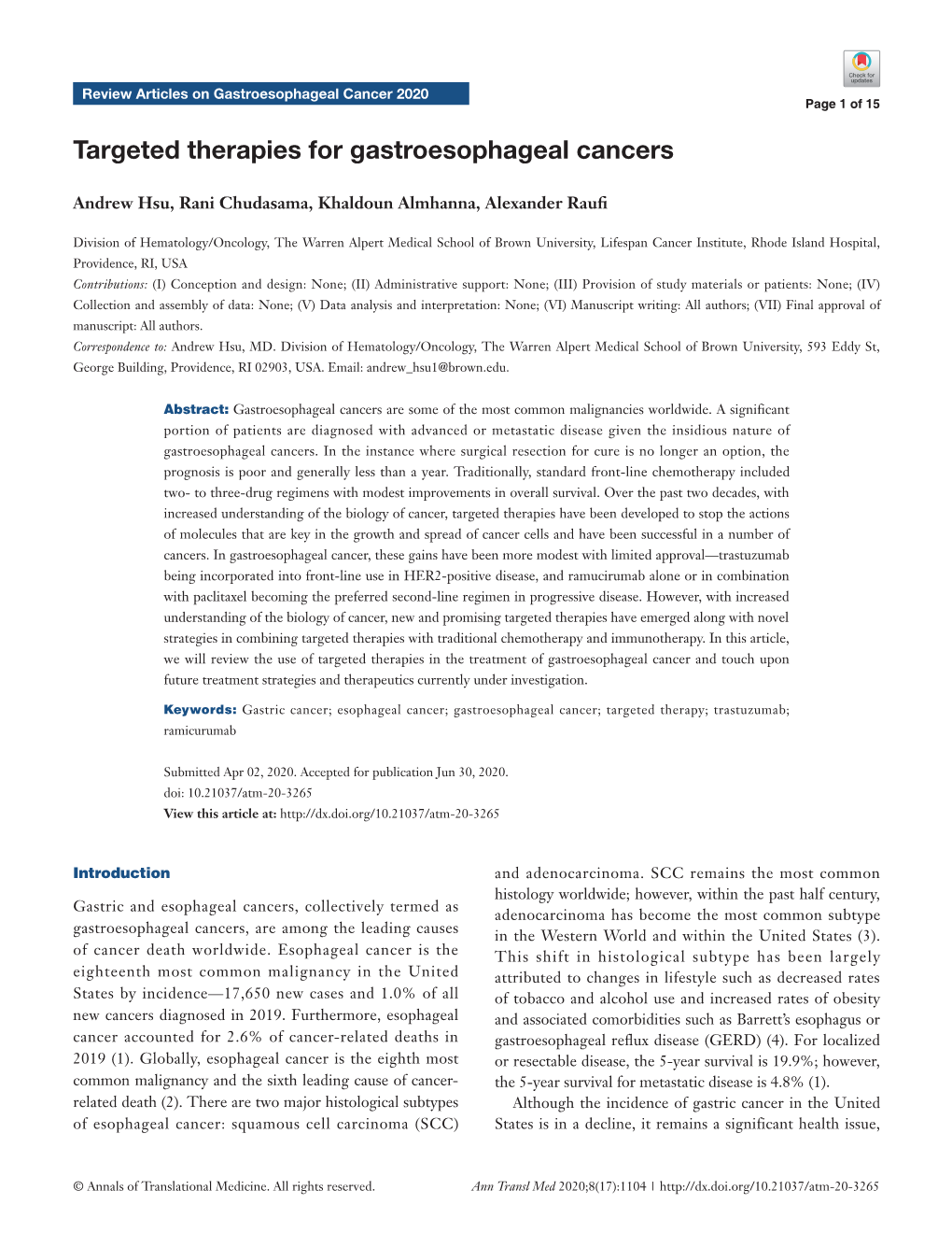 Targeted Therapies for Gastroesophageal Cancers