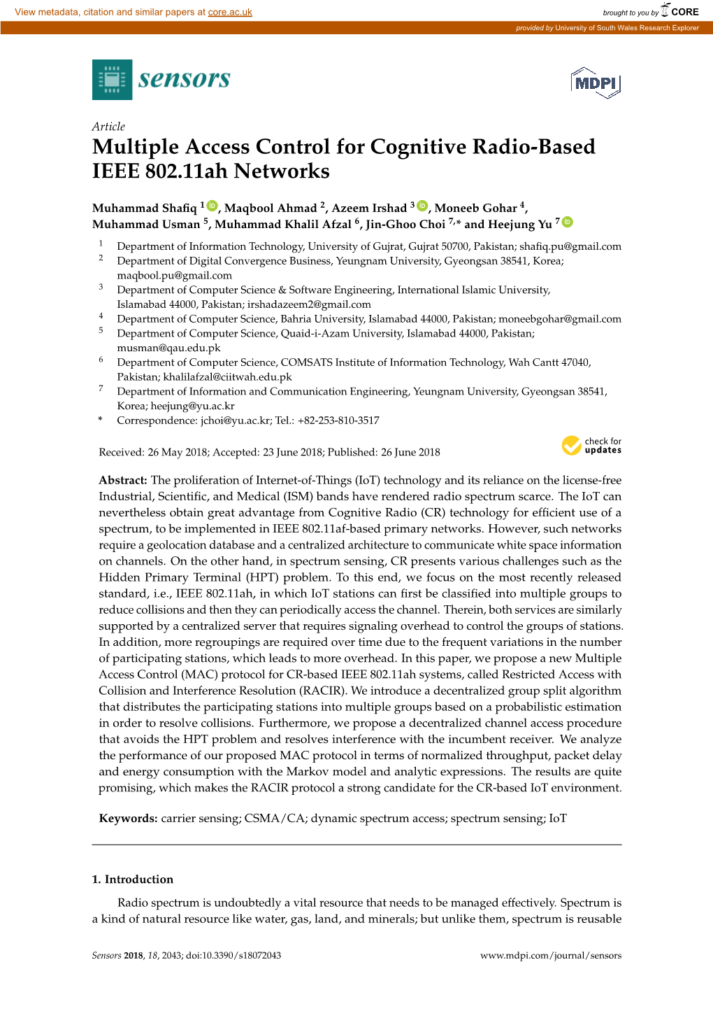 Multiple Access Control for Cognitive Radio-Based IEEE 802.11Ah Networks