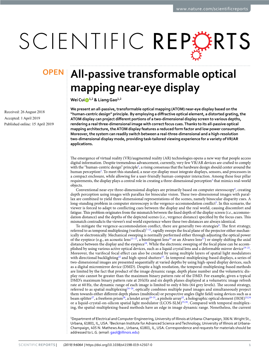 All-Passive Transformable Optical Mapping Near-Eye Display Wei Cui 1,2 & Liang Gao1,2