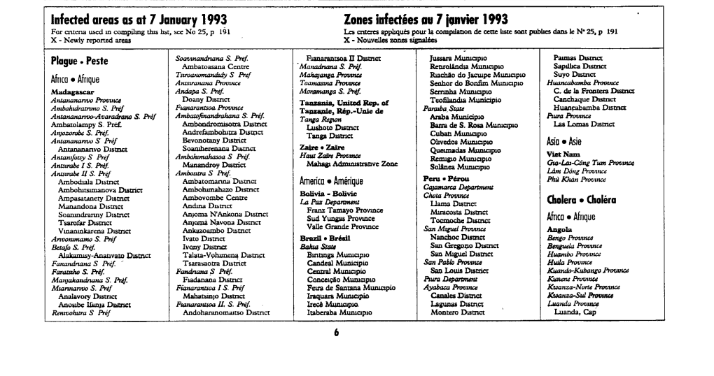 Infected Areas As at 7 January 1993 Zones Infectées Au 7 Janvier 1993