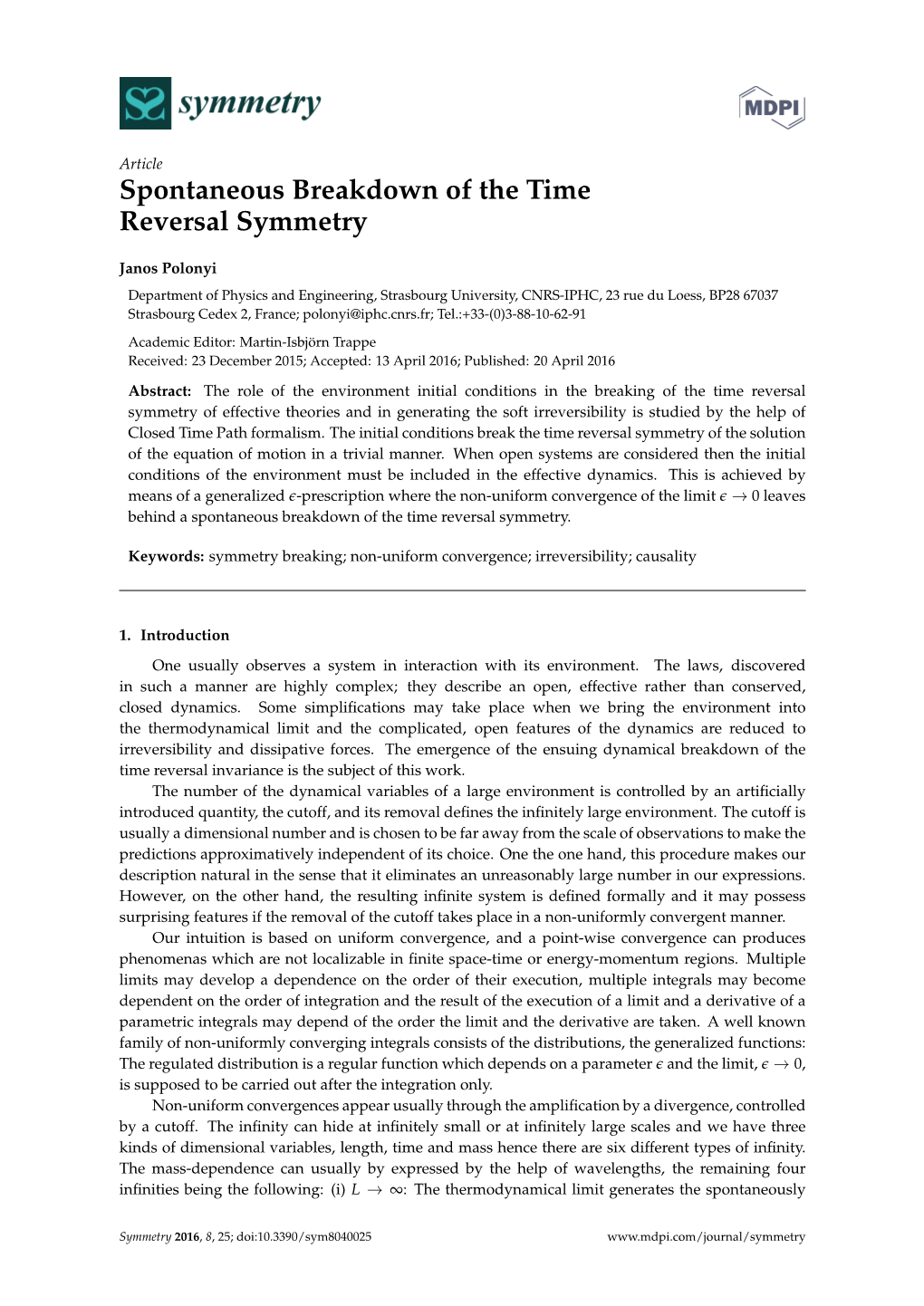 Spontaneous Breakdown of the Time Reversal Symmetry