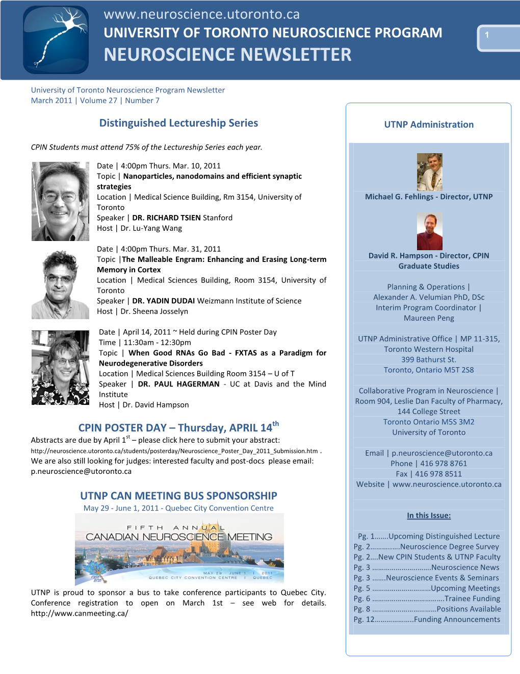 Program in Neuroscience University of Toronto