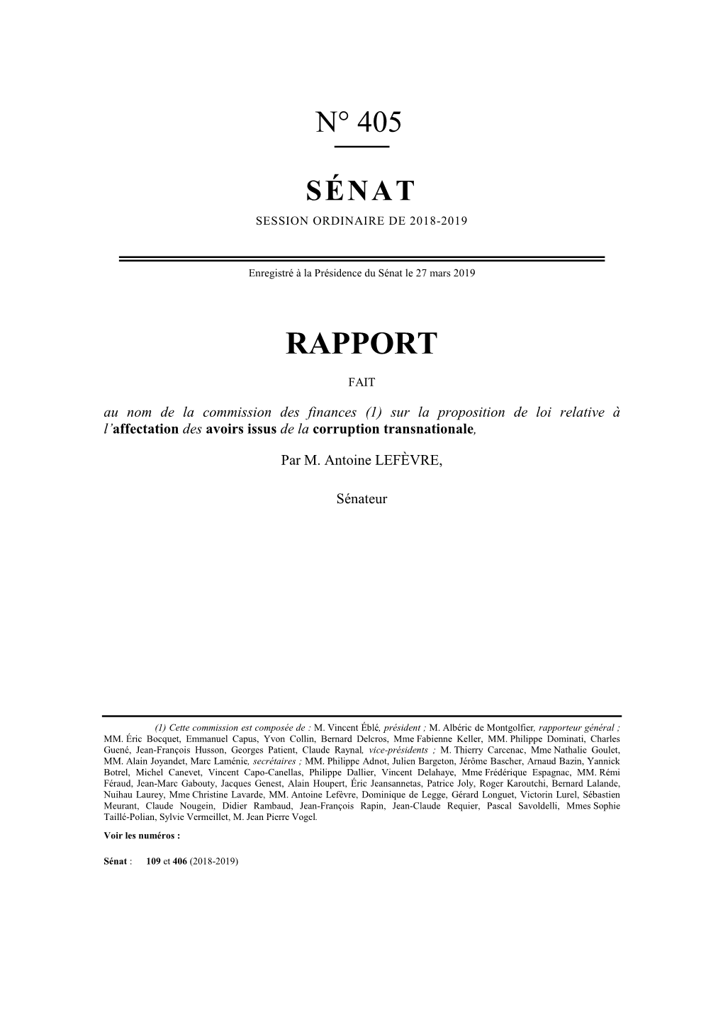 Rapport Du Sénateur Antoine Lefèvre