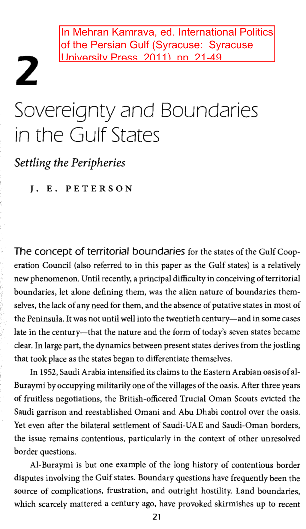 Sovereignty and Boundaries in the Gulf States Settling the Peripheries