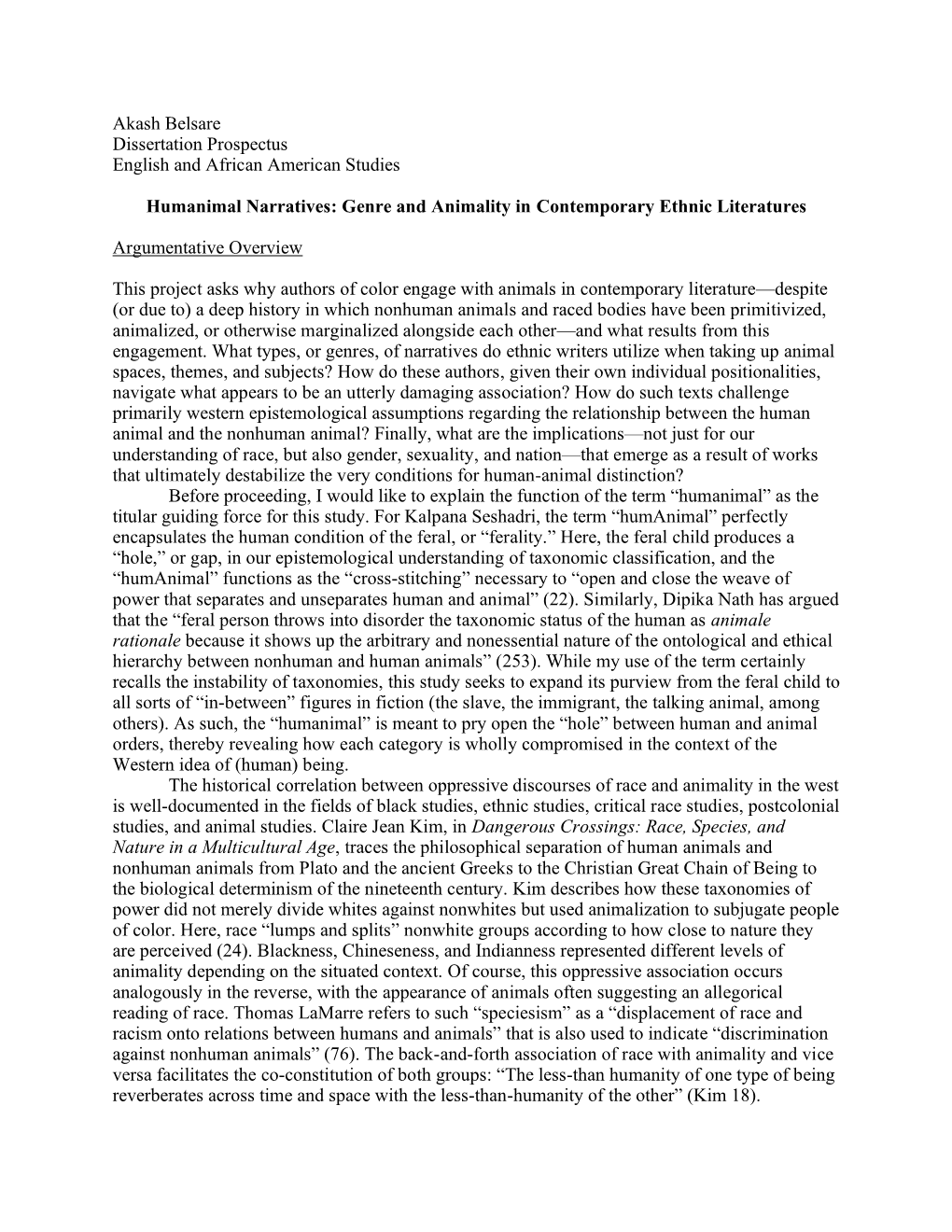 Akash Belsare Dissertation Prospectus English and African American Studies