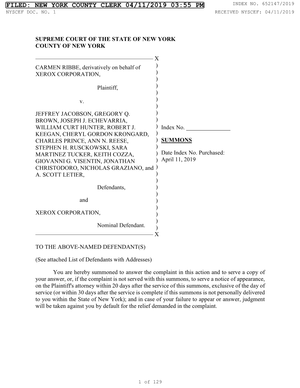 New York County Clerk 04/11/2019 03:55 Pm Index No