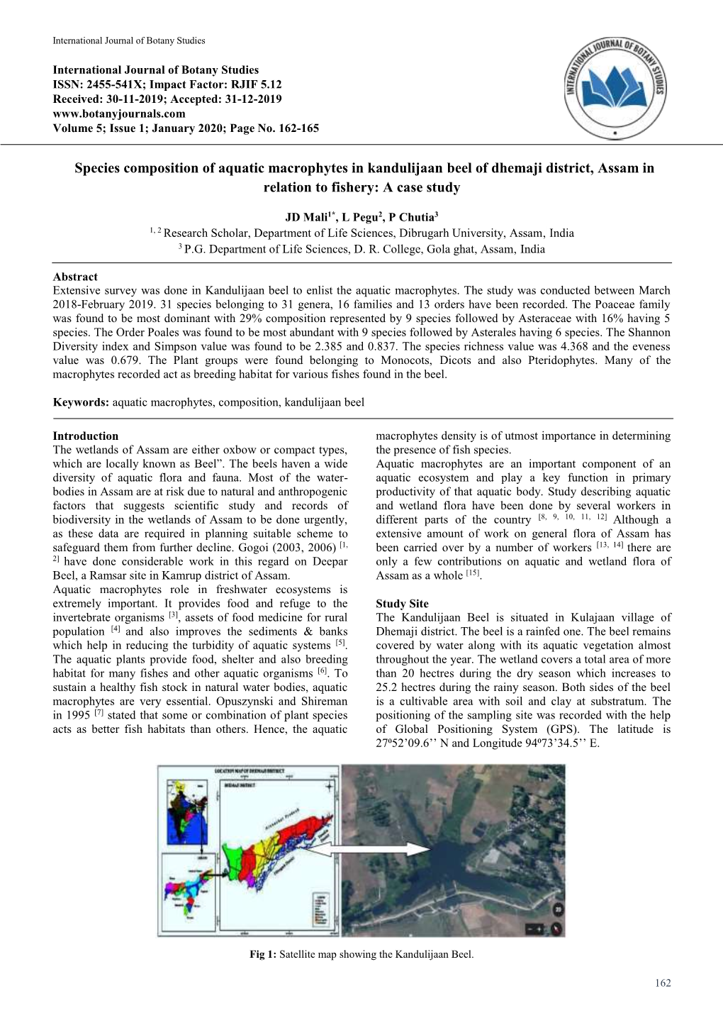 Species Composition of Aquatic Macrophytes in Kandulijaan Beel of Dhemaji District, Assam in Relation to Fishery: a Case Study