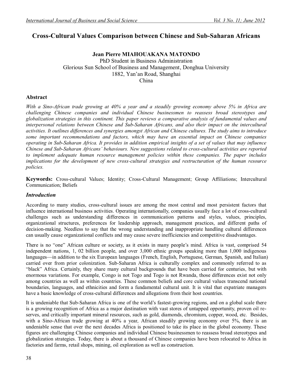 Cross-Cultural Values Comparison Between Chinese and Sub-Saharan Africans