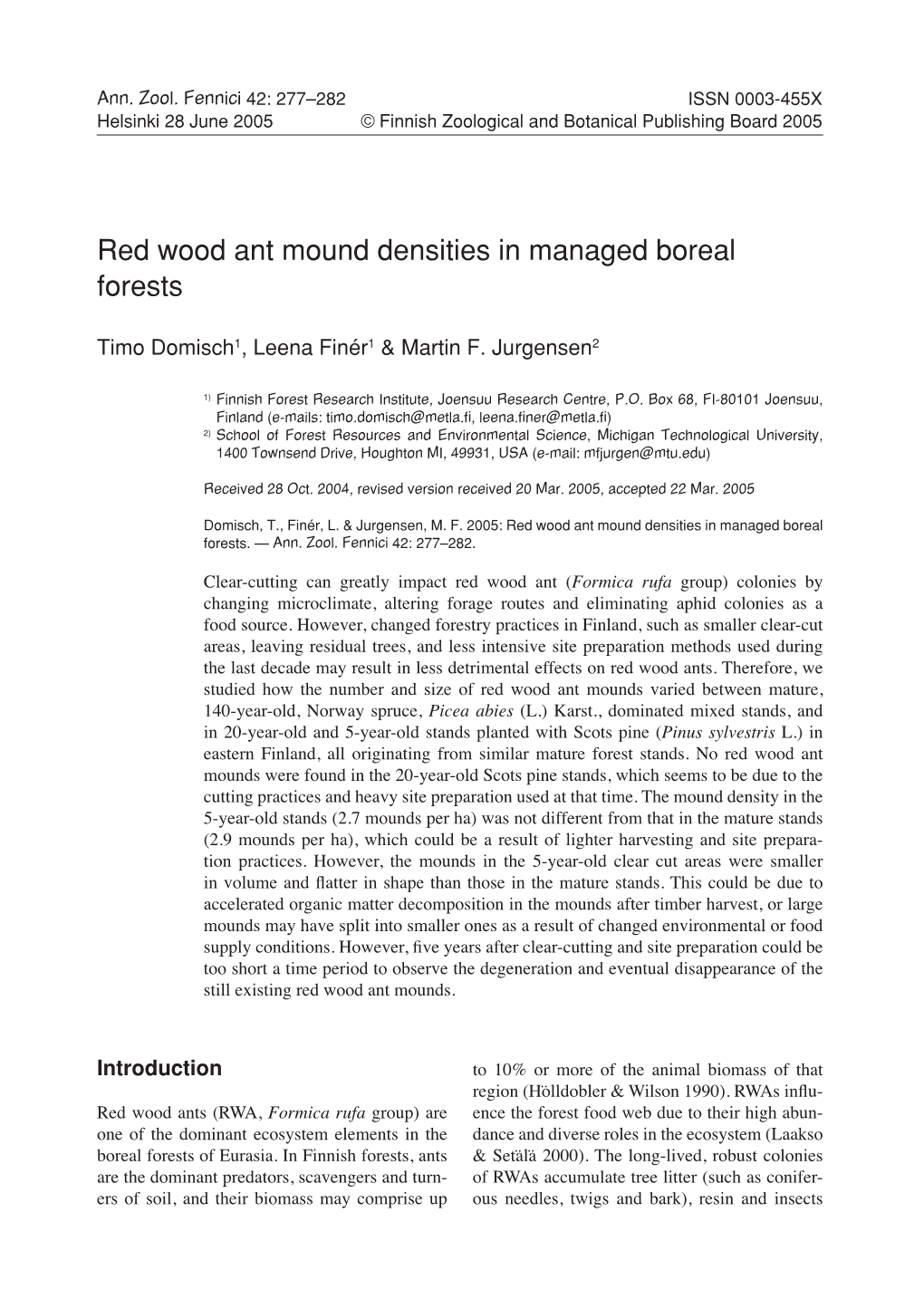 Red Wood Ant Mound Densities in Managed Boreal Forests