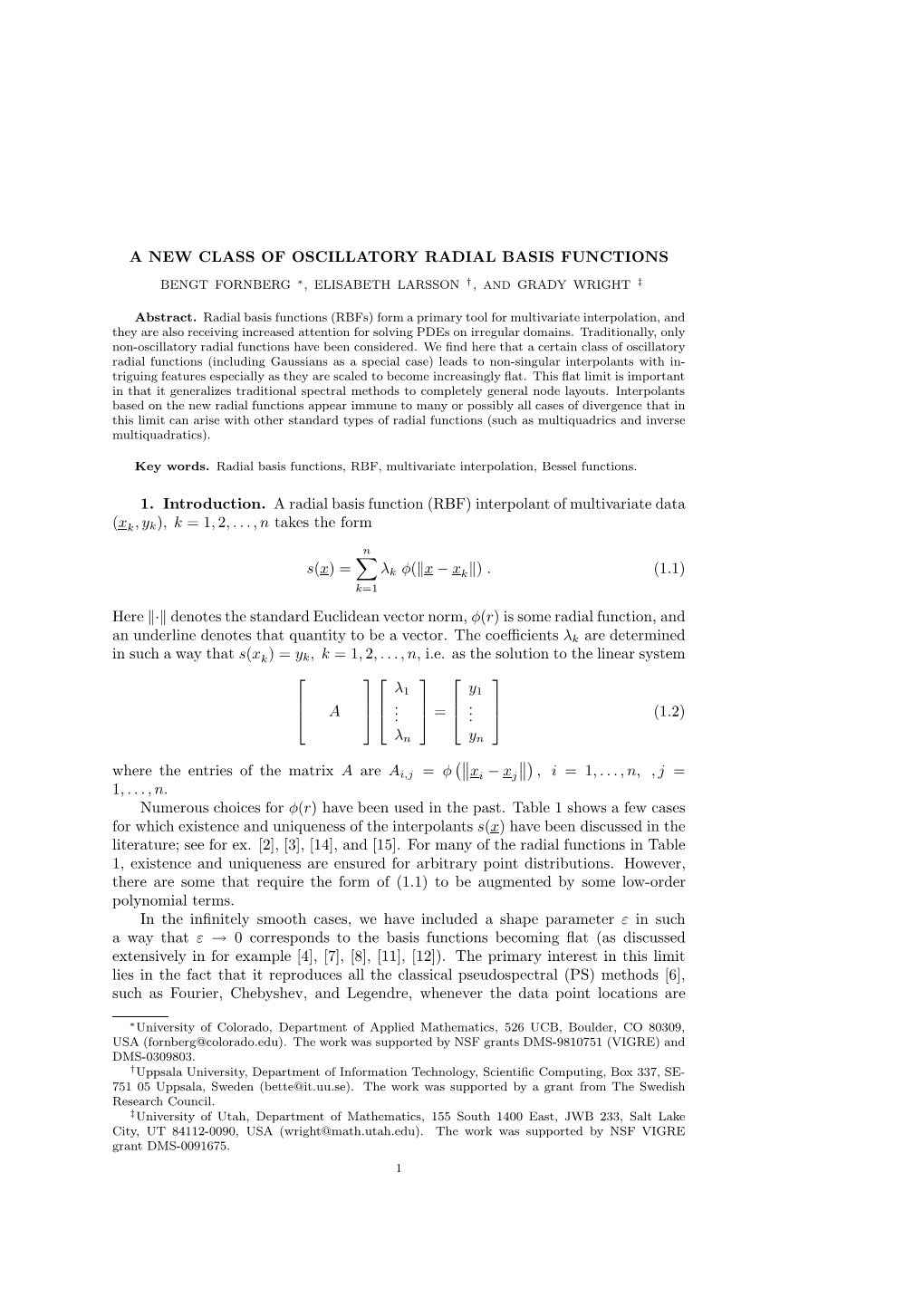 A New Class of Oscillatory Radial Basis Functions