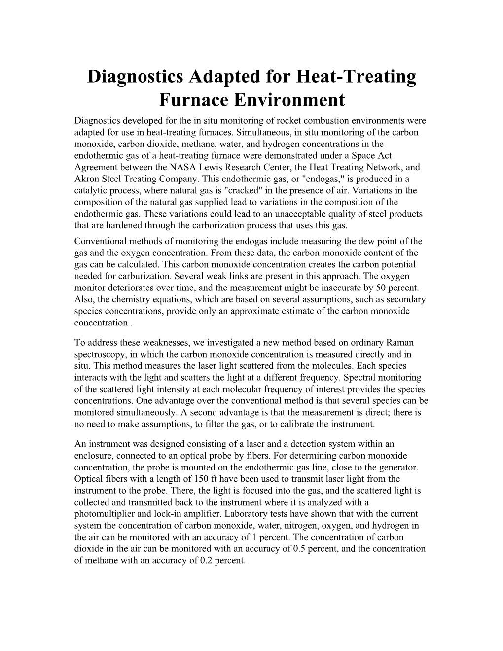Diagnostics Adapted for Heat-Treating Furnace Environment